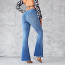 High-Waisted Women's Flared Jeans with Frayed Hem
