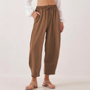 Women's Relaxed Fit Pants with Elastic Waist and Pockets