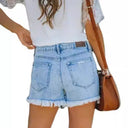 High-Waist Fringed Denim Shorts for Women