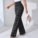 Chic High-Waisted Flared Trousers in Stylish Check Print