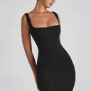 Chic Midi Dress with Square Neckline and Lace Details