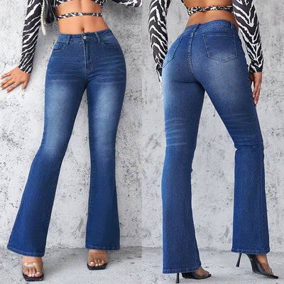High-Waisted Flared Jeans with Trendy Wash
