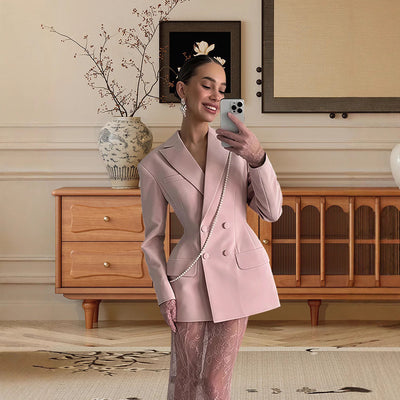 Asymmetrical Blazer with Decorative Collar for Women