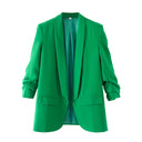 Chic Women's Blazer with Rolled Sleeves and Utility Pockets