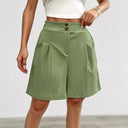 Chic Women’s High-Waisted Shorts with Double Button and Pleat Design
