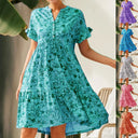 Floral Dress with Button Placket & Ruffle Accents
