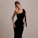 Chic Asymmetrical Strap Evening Dress with Slit