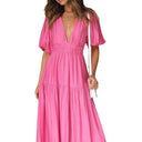 Chic Maxi Dress with Deep V-Neck and Flowy Skirt