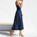 Women's Classic Denim Dress with Button Details and Utility Pockets