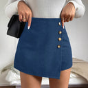 Women's Ribbed Mini Skirt with Button Accents