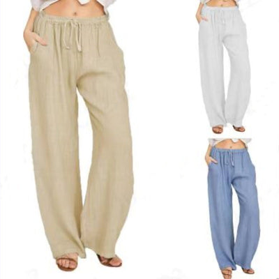 Women's Linen Wide Leg Trousers with Side Pockets