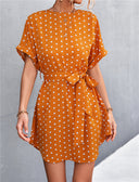 Chic Women's Polka Dot Dress with Waist Belt
