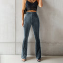 Women's Flared Velvet Trousers with Vertical Stripes
