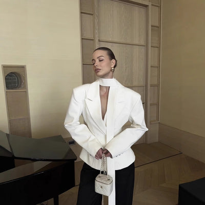 Women's Tailored Blazer Jacket with Bow Accent