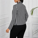 Chic Houndstooth Blazer Jacket with Shiny Buttons