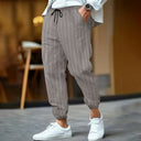 Striped Women's Pants with Elastic Waist and Side Pockets