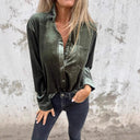 Chic Velvet Blouse with Classic Collar and Long Sleeves