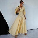 Chic Women's V-Neck Shirt Dress with Wide Sleeves