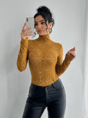 Chic Long Sleeve Lace Bodysuit with High Collar