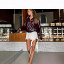Satin Lace-Trimmed Asymmetrical Shorts for Women