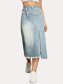 Stylish Asymmetrical Denim Skirt with Chic High Slits