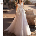 Floral Appliqué Wedding Dress with Tulle Overlay