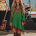 Artistic Embroidered Women's Festival Dress with Fringe