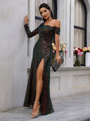 Chic Asymmetrical Evening Dress with Dazzling Embellishments