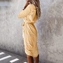 Chic Striped Wrap Dress with Waist Belt