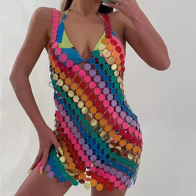 Glamorous Sequin Dress with Deep V-Neck Design