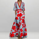 Chic V-Neck Printed Peplum Dress
