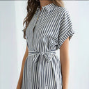 Chic Striped Women's Shirt Dress with Waist Belt
