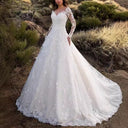 Lace-Embellished Women's Wedding Dress with Flowing Skirt