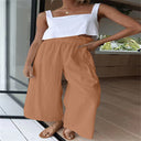 Chic High-Waisted Palazzo Pants with Elastic Waistband and Side Pockets