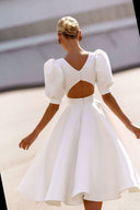 Chic A-Line Dress with Puff Sleeves