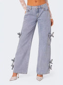 Chic Women's Cargo Jeans with Bow Detail