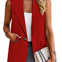 Chic Women's Sleeveless Blazer with Stylish Waist Accents and Convenient Pockets