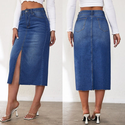 Chic Women's High Waist Denim Skirt with Side Slit