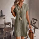 Women's Short Sleeve Shirt Dress - Button Placket Style