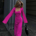 Chic Women's Maxi Dress with Ribbed Design and Stylish Cut-On Sleeves
