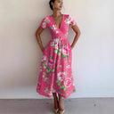 Chic Women's Maxi Dress with Deep V-Neck and Trendy Stripes