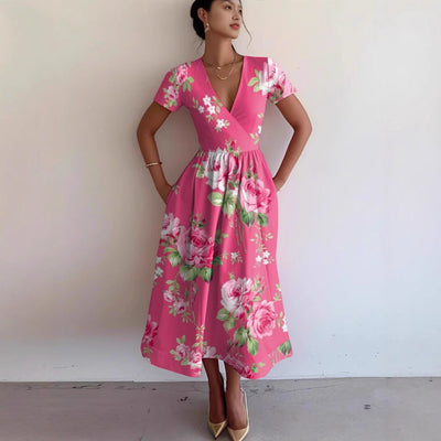 Chic Women's Maxi Dress with Deep V-Neck and Trendy Stripes
