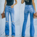 Trendy High-Waisted Flared Jeans with Chic Rips