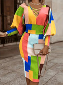 Stylish Block Pattern Women's Dress