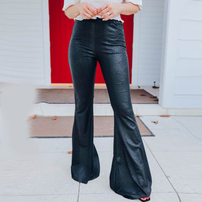 Chic Flared Snake Skin Print Trousers for Women