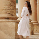 Chic Women's V-Neck Linen Dress - Flowing Design