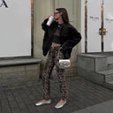 High-Waisted Straight Leg Leopard Print Jeans for Women