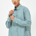 Chic Striped Blouse with Classic Collar and Pockets