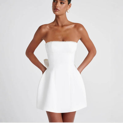 Stylish Off-Shoulder Women's Cocktail Dress with Beaded Hem