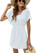 Chic Women's V-Neck Mini Dress with Drawstring